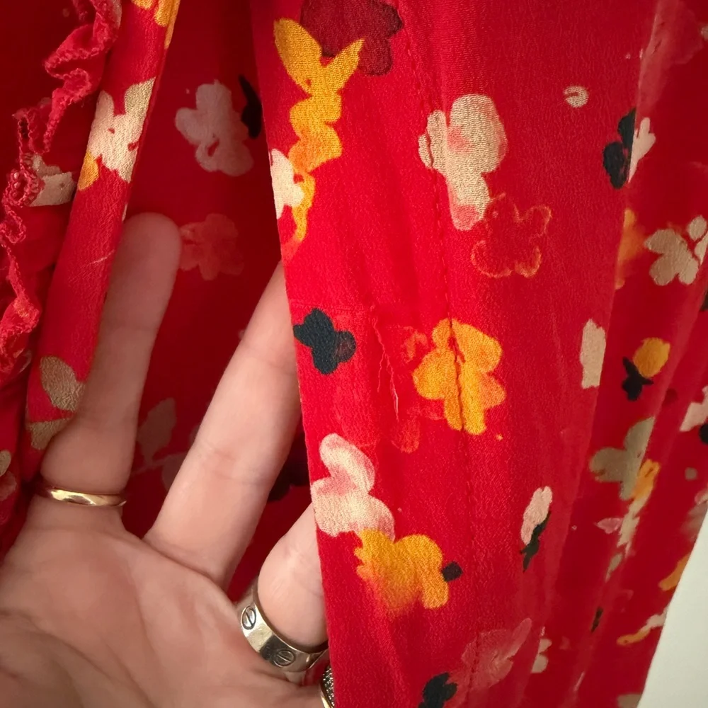 Realisation Juliet Rouge Red Silk Floral Midi Dress Size XS - Picture 6 of 12